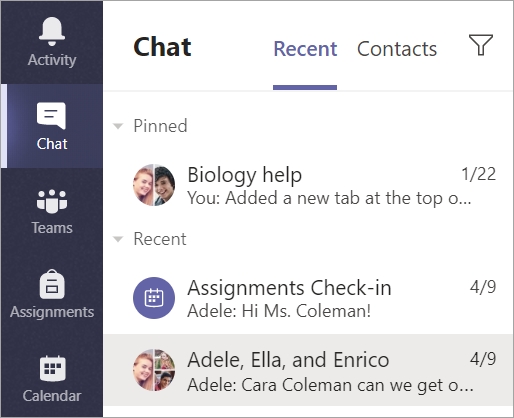 Изберете чат от лентата с приложения.