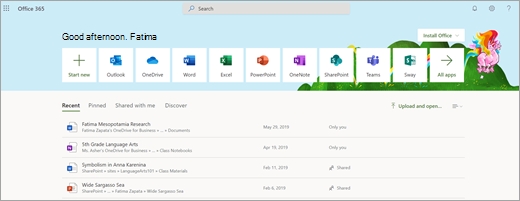 Начална страница на Office.com за учащи