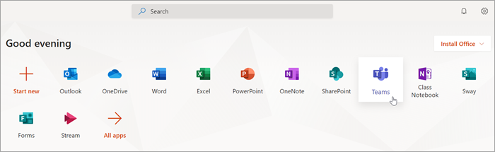 Изберете приложението Teams.