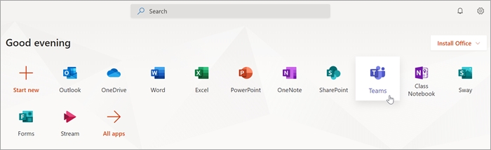 Изберете приложението Teams.