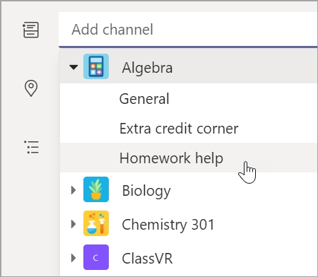 Изберете канал на екипа за класа.